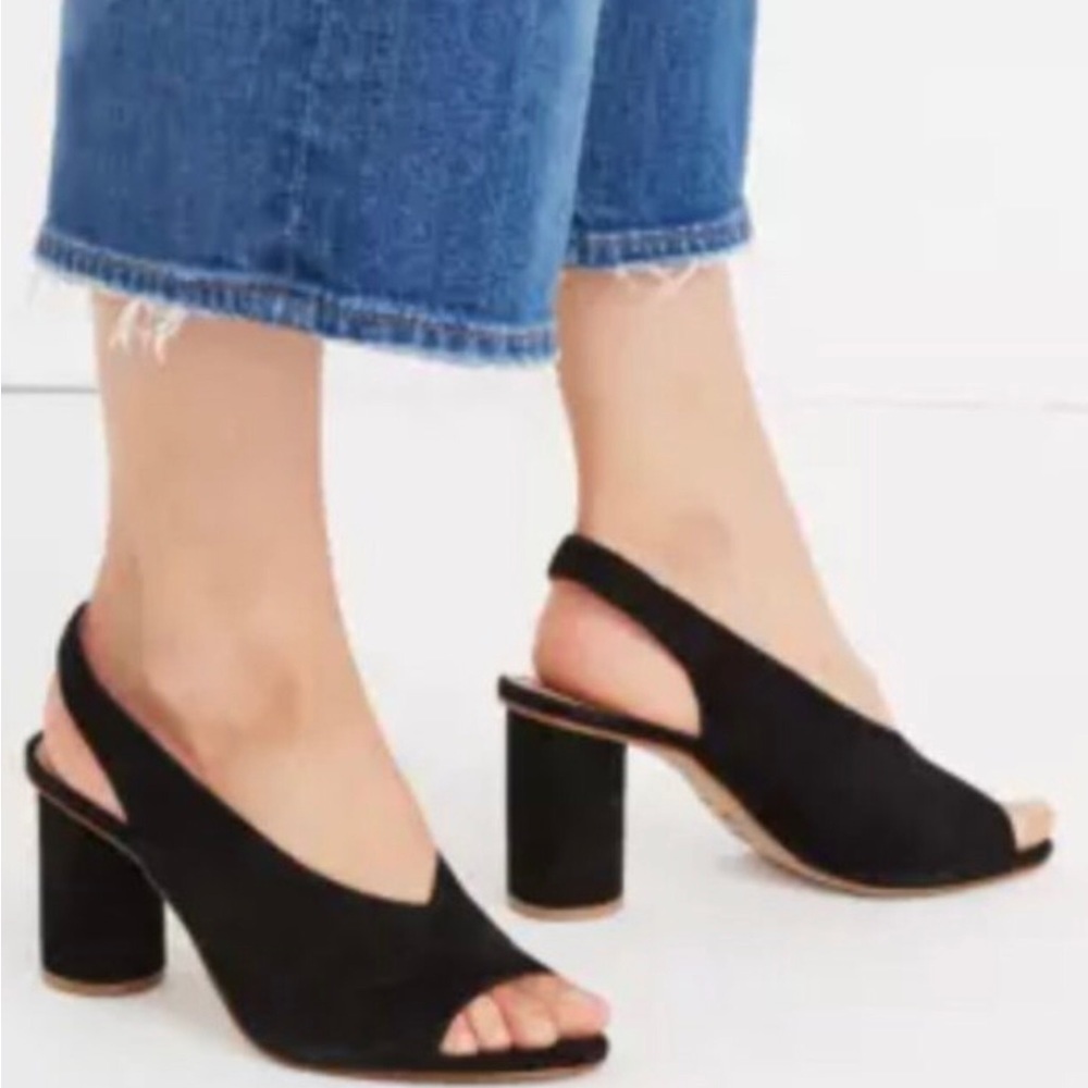 Madewell Black Alana Suede Peep Toe Slingback Sandals size 10